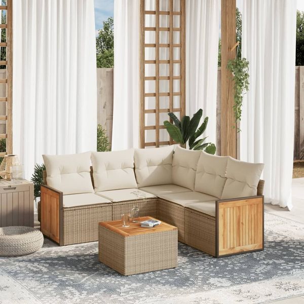 vidaXL 6-tlg. Garten-Sofagarnitur mit Kissen Beige Poly Rattan 3260049
