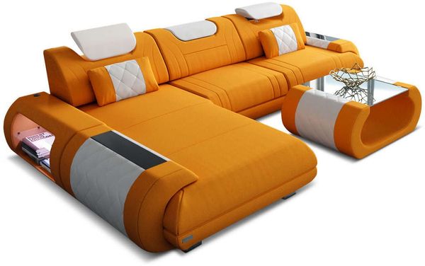 Couch Rimini L Form in Stoff - Mikrofaserstoff - apricot-weiß - Links