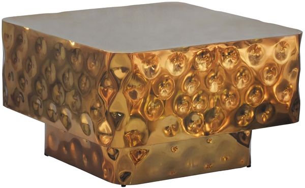 Couchtisch Aluminium Quadratisch 60cm Gold - Design Wohnzimmertisch Gehämmert - Moderner Loungetisch - Sofatisch Hammerschlag - Beistelltisch Wohnzimmer Handmade