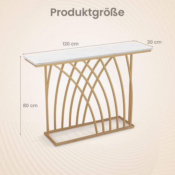Schmaler Konsolentisch mit Marmor Optik & Geometrischem Metallrahmen 120 x 30 x 80 cm