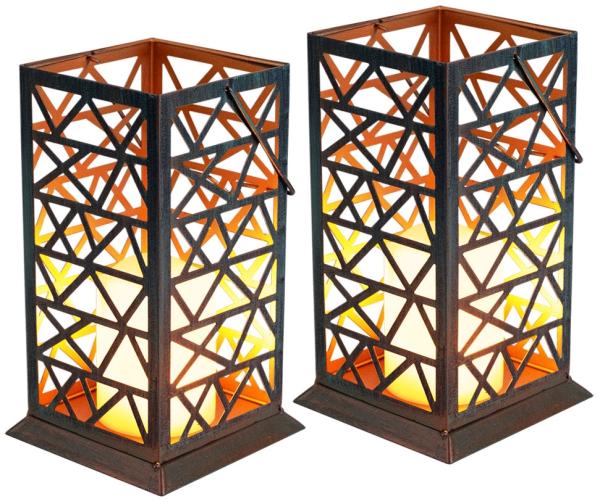 2x LED Solarleuchte, Feuereffekt, rost-grün, H 27 cm