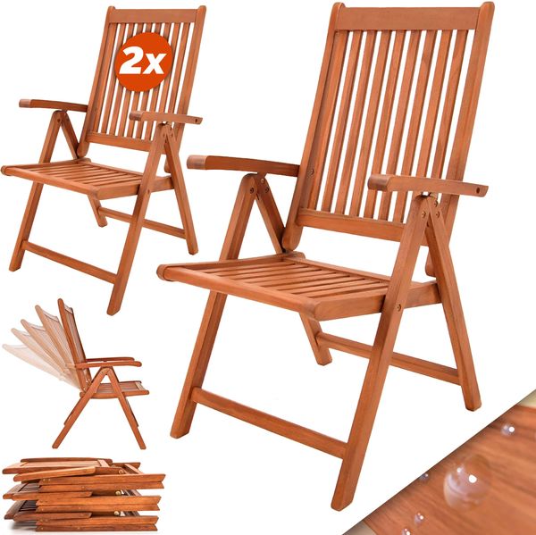 Casaria 2er Set Gartenstuhl Vanamo Klappstuhl 5-Fach Verstellbar FSC®-zertifiziertes Eukalyptusholz