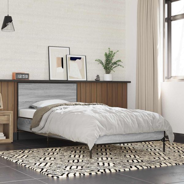 vidaXL Bettgestell mit Kopfteil Grau Sonoma 80x200 cm Holzwerkstoff 8009110