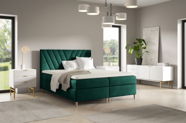 Boxspringbett Schlafzimmerbett ESPEN PREMIUM 120x200cm Stoff Fresh Grün