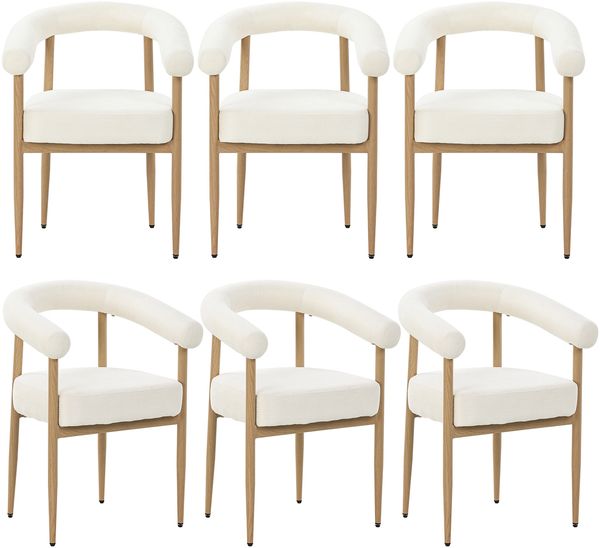 Merax Esszimmerstuhl Gestell aus Metall in Holzoptik Natur, Bezug aus Plüschstoff (Set, 6 St), 6er Set Polsterstühle Armlehnstuhl Küchenstuhl Wohnzimmer Beige