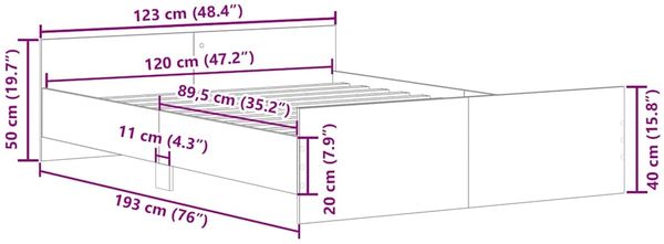 vidaXL Bettgestell mit Kopf- und Fußteil Räuchereiche 120x190 cm 3203779 Bild 10