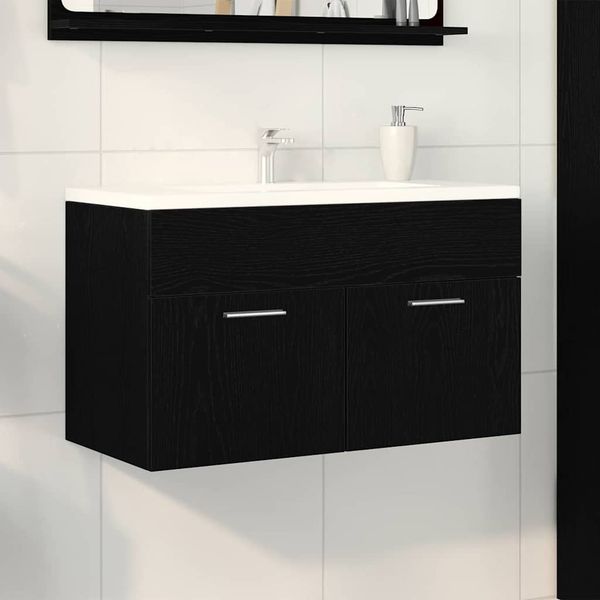 vidaXL Waschbeckenunterschrank Schwarz Eichen-Optik Holzwerkstoff 862530