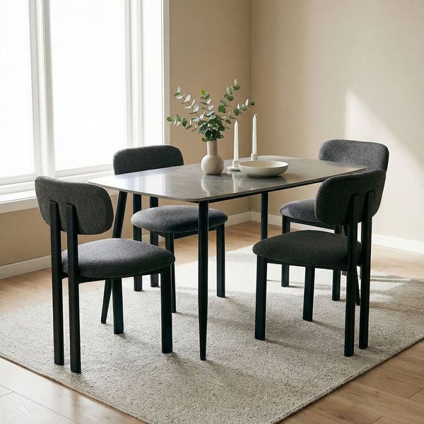IDIMEX Essgruppe MORA/FRANCA, (5-tlg), Esstisch mit 4 Stühlen 140x80 cm robuste Keramikplatte Schwarz/Grau