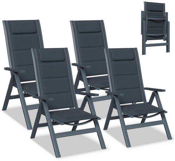 Furnicopia Gartenstuhl Gartenstühle Faltbarer Liegesessel Hochlehner Alu 7-fach verstellbar (Set, 4 St), Bis 120 kg, Stabile Gartenstühle mit Rückenlehne & Armlehnen