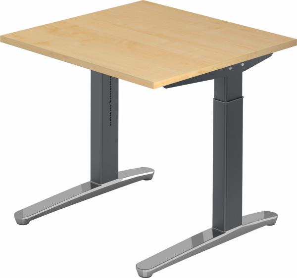 bümö manuell höhenverstellbarer Schreibtisch 80x80 in Ahorn, Gestell in graphit/alu - PC Tisch höhenverstellbar & klein, höhenverstellbarer Tisch Büro, kleiner Computertisch verstellbar, X08-3-GC