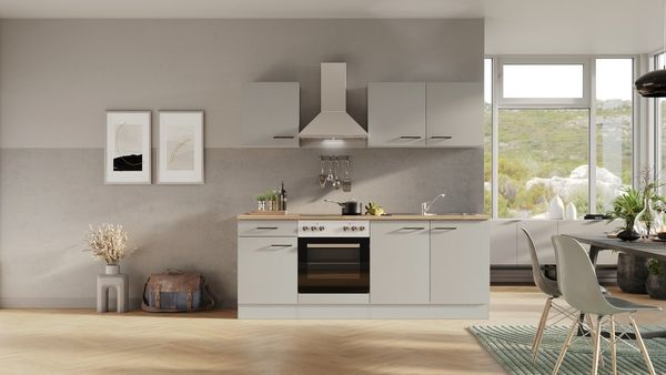 Flex-Well Küche Lund, mit E-Geräten, Gesamtbreite 210 cm,glänzende Fronten