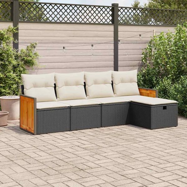vidaXL 5-tlg. Garten-Sofagarnitur mit Kissen Schwarz Poly Rattan 3326011