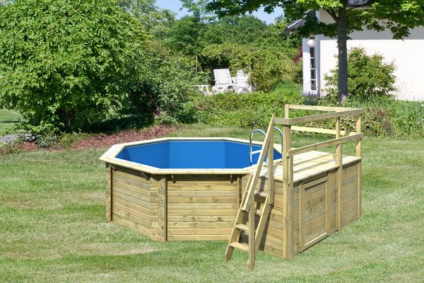 Karibu Pool Modell 1C Classic 400x480 cm, Holz kdi mit blauer Poolfolie