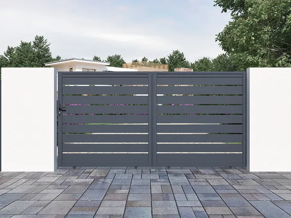 Vente-unique - PRIMO Eingangstor PlastikMetallMetall Grau - B 4,5 cm x H 181 cm x L 348 cm