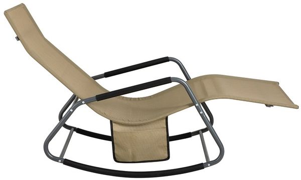 SoBuy OGS47-KA Schaukelstuhl Garten, Textilgewebe, Lackiert, Khaki, 145 x 84 x 57 cm