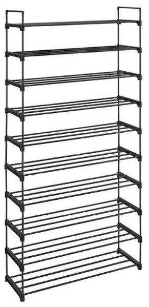 Songmics Schuhregal mit 10 Ebenen, Metall Schwarz, 30 x 94 x 206 cm
