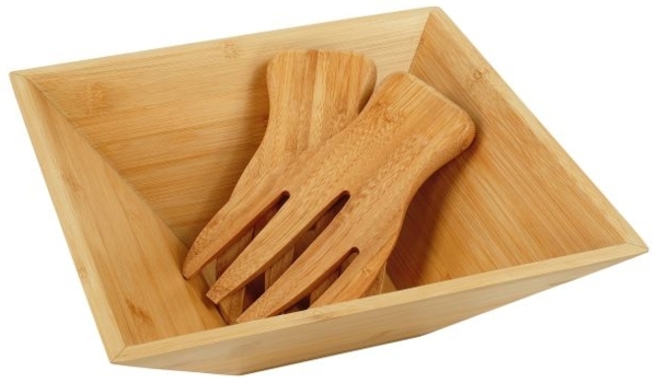 Bambus Salatschüssel mit Salatbesteck 10051613