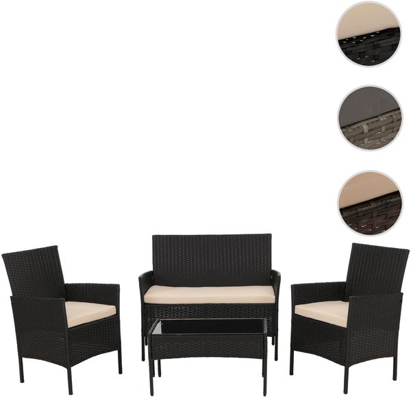 Poly-Rattan Garten-Garnitur HWC-N98, Sitzgruppe Lounge-Set, Metall Glas Stoff/Textil (180g/m²) ~ anthrazit, Kissen creme Bild 10