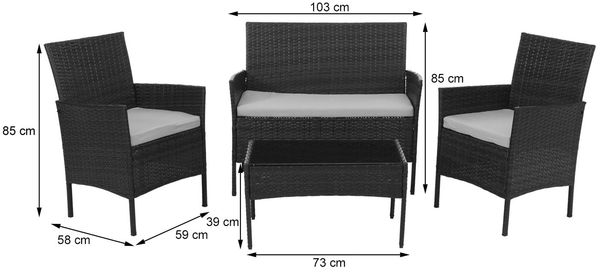 Poly-Rattan Garten-Garnitur HWC-N98, Sitzgruppe Lounge-Set, Metall Glas Stoff/Textil (180g/m²) ~ anthrazit, Kissen creme Bild 3