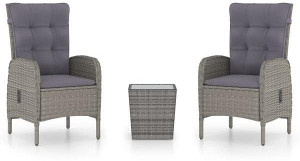 3-tlg. Bistro-Set Poly Rattan und Glas Grau