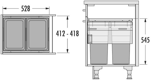 Hailo Abfallsammler 2fach Euro-Cargo 45cm Auszug Einbau Mülltrennsystem 3619731 Bild 3