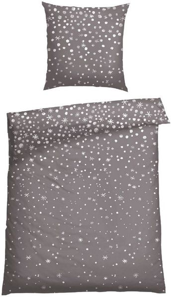 Schiesser Feinbiber Bettwäsche Set Runa mit coolem Winter-Print, Farbe:Anthrazit, Größe:135x200 cm