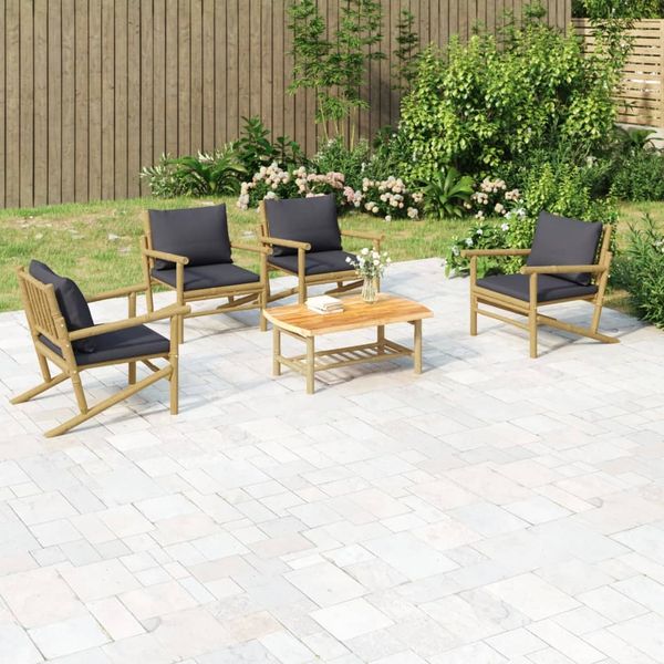 vidaXL 5-tlg. Garten-Lounge-Set mit Dunkelgrauen Kissen Bambus 3156476