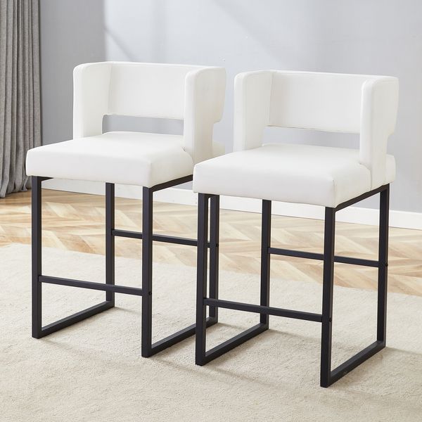 Barhocker 91,4 cm, quadratischer gepolsterter Sitz, PU-Kunstleder, schwarz-weiß,48*53.3*91.4 cm,2er-Set