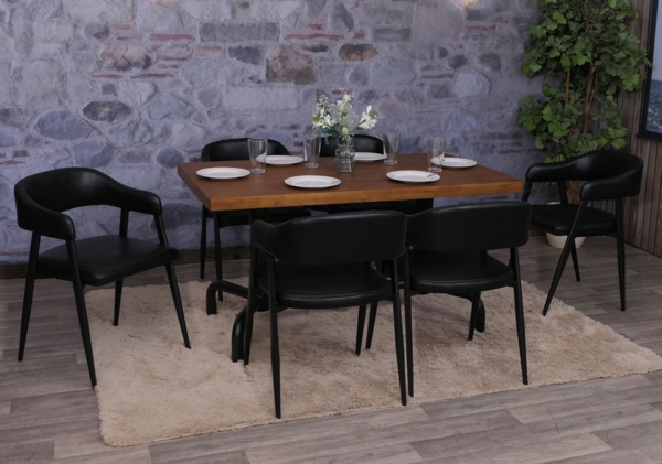 6er-Set Esszimmerstuhl HWC-P29, Küchenstuhl Lehnstuhl Polsterstuhl, Industrial Retro Vintage Kunstleder ~ schwarz