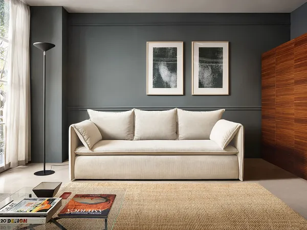 Vente-unique - TEODORA Sofa SamtStoff Beige - B 105 cm x H 89 cm x L 218 cm