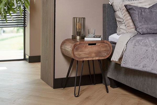 KAWOLA Nachttisch BAEL Beistelltisch Mangoholz massiv braun 1 Schublade 60 x 35 x 50 cm