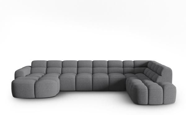 Micadoni Panorama Ecksofa Lisa 7-Sitzer Rechts Strukturierter Stoff Sorella Grau