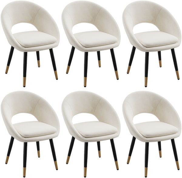 Merax Esszimmerstuhl mit ringförmiges Rückenlehnen(Set, 6 St), 6er Set Polsterstühle Schalenstuhl Wohnzimmerstuhl Samt Beige