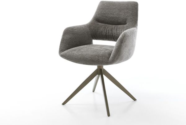 Drehstuhl Yago-Flex mit Armlehnen Bouclé Soft Schlamm Kreuzgestell breit Effektfinish Titan 360° drehbar Wippfunktion Taschenfederkern