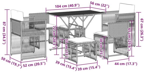 vidaXL 7-tlg. Garten-Essgruppe mit Kissen Hellgrau Poly Rattan 369014 Bild 12