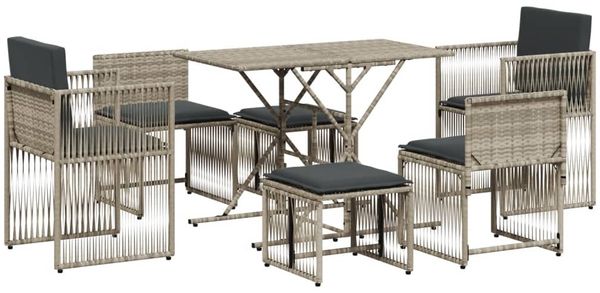 vidaXL 7-tlg. Garten-Essgruppe mit Kissen Hellgrau Poly Rattan 369014 Bild 2