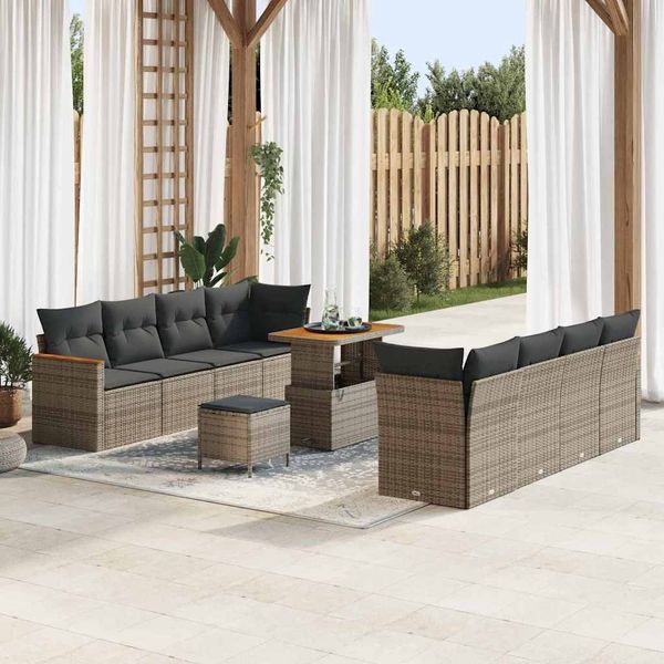 vidaXL Gartensofa-set mit Kissen 12 pcs Grau Poly-Rattan 3364973