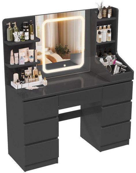 HOMALL Schminktisch Schminktisch Spiegel und LED Mit 7 Schubladen 8 Ablagefächern ostern (GroBe: 110 40*139 cm Einstellbare drei Farbtemperaturen, um thr perfektes Make-up zu prasentieren ostern geschenke)