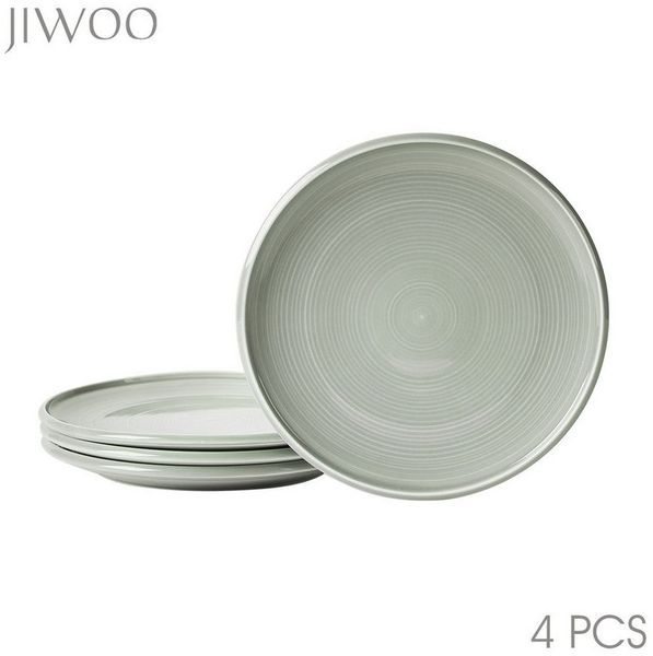 JIWOO Speiseteller 4er Ø21,8cm, Frühstücksteller Pastateller Teller Brotteller Plate, (4 St), Hochwertiges Tellerset Grau Mikrowellenofen Spülmaschine Ø 21,8cm