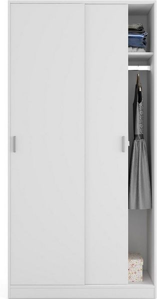 Kleiderschrank mit zwei Schiebetüren mit Kleiderstange und einem Innenregal, Farbe Weiß, Maße 100 x 200 x 51 cm