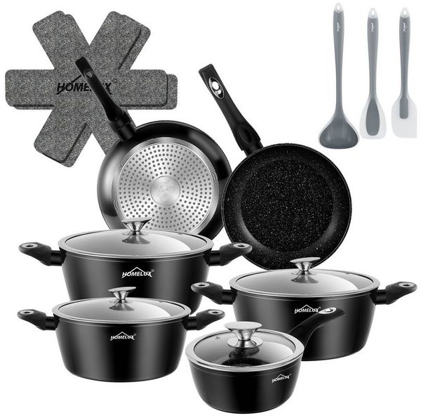 HOMELUX Topf-Set 15 tlg Aluminium Kochtopf mit Glasdeckel Antihaftbeschichtung Topf, Aluminium (4 Töpfe mit Glasdeckel + 2 Pfanne), Induktionsgeeignet