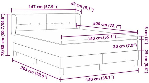 vidaXL Boxspringbett mit Kopfteil Hellgrau 140 x 200 cm Samt 3340388 Bild 12