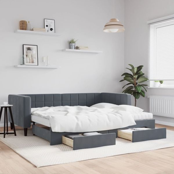 vidaXL Tagesbett Ausziehbar mit Schubladen Dunkelgrau 90x200 cm Samt 3196764