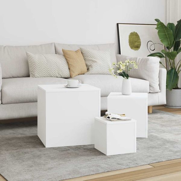 Beistelltisch, Couchtisch 3er Set, Moderner Sofatisch Weiß Holzwerkstoff
