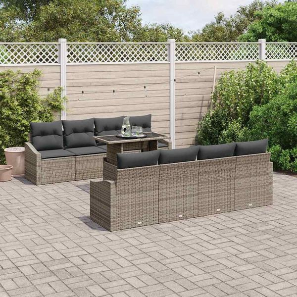 vidaXL Gartensofa-set mit Kissen 7 pcs Grau Poly-Rattan 3348965