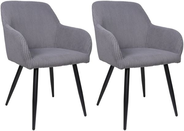 Albatros Esszimmerstuhl SILA – 2er Set Polsterstühle mit Armlehnen, Cord-Bezug | Küchen- & Esszimmerstühle für Küche, Wohnzimmer & Esszimmer | Esstisch Stühle | Grau