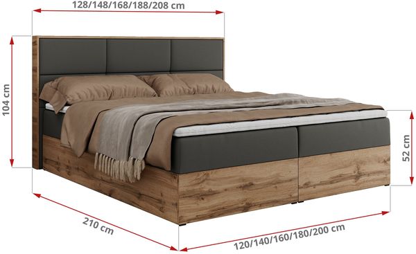 Boxspringbett mit Kopfteil und Topper, Polsterbett - ALBERO 2 - 200 x 200 cm - Dunkelgrau Kunstleder - H3 Bild 6