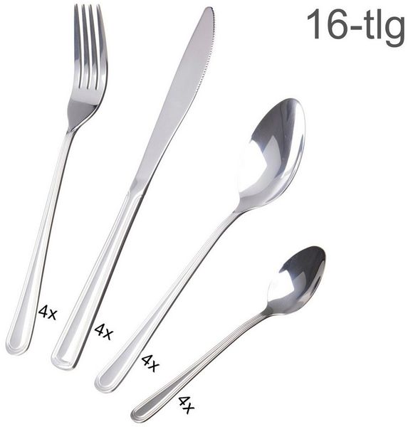 Koopman Besteck-Set Messel Löffel Gabel Edelstahl 20cm Cutlery-Set 16er Set (16-tlg), Edelstahl, Rostfrei, 4 Messer, 4 Gabeln, 4 Esslöffel, 4 Teelöffel