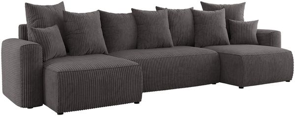 MEBLINI Schlafcouch mit Bettkasten - 312 x 142 x 73 cm - Grau Cordstoff - DAVE - Ecksofa mit Schlaffunktion - Sofa mit Relaxfunktion und Kopfstützen - Couch U-Form - Eckcouch - Wohnlandschaft
