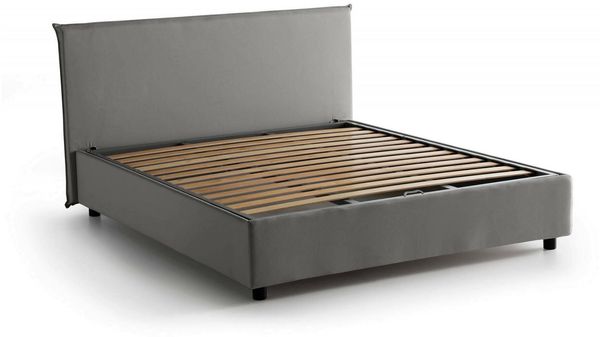 Dmora Doppelbett Alvacus, Bettkasten aus Stoff, Öffnung vorne, geeignet für Matratze 140x200 cm, 100 % Made in Italy, Grau